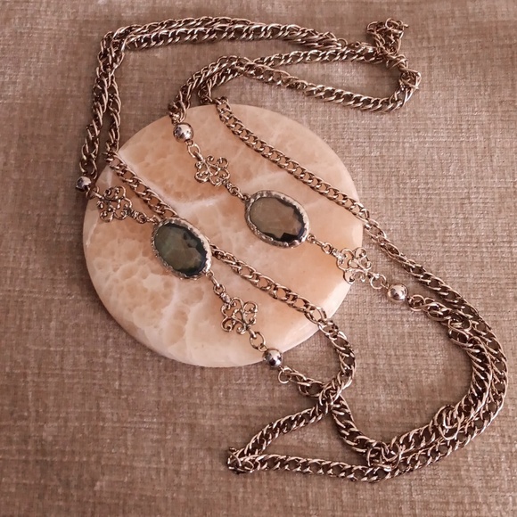 Gold Tone Double Strand Chained Necklace - Picture 4 of 12